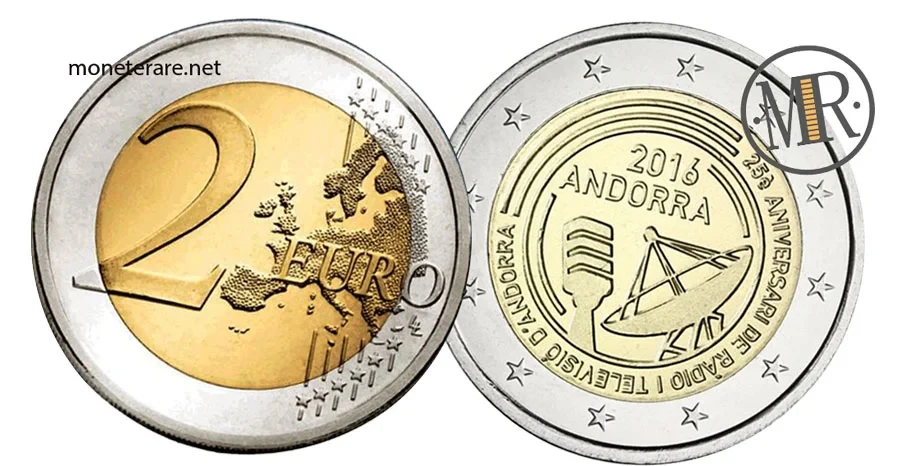 2 Euro Commemorativi Andorra 2016 Radiotelevisione