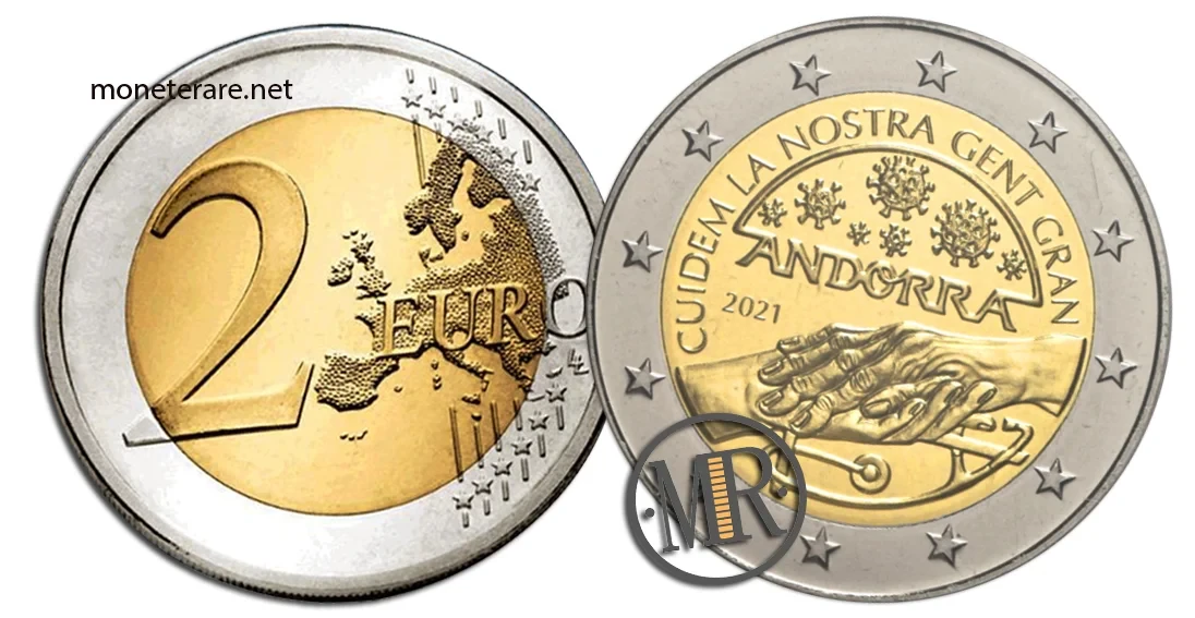 2 Euro Commemorativi Andorra 2021 Prendiamoci cura dei nostri anziani