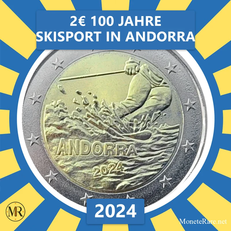 Andorra 2€ 100 Jahre Skisport in Andorra 2024 (Münzfoto)