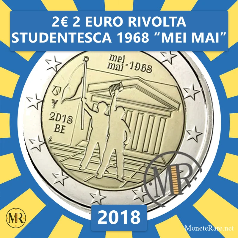 Belgien 2€ 2 Euro Rivolta Studentesca 1968 “MEI MAI” 2018 (Münzfoto)