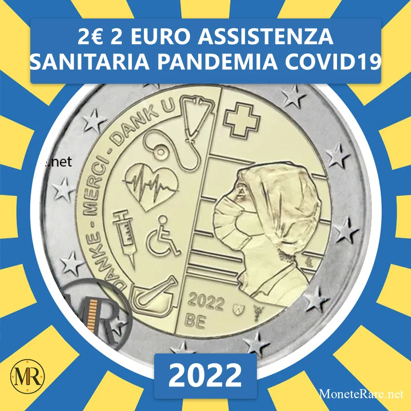 Belgien 2€ 2 Euro Assistenza Sanitaria Pandemia Covid19 2022 (Münzfoto)