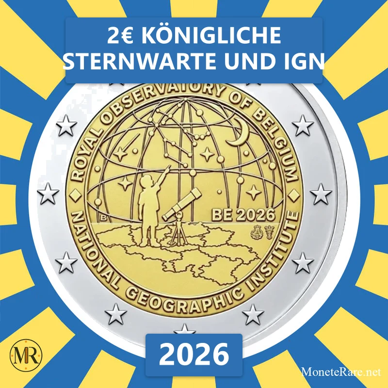 Belgien 2€ Königliche Sternwarte und IGN 2026 (Münzfoto)
