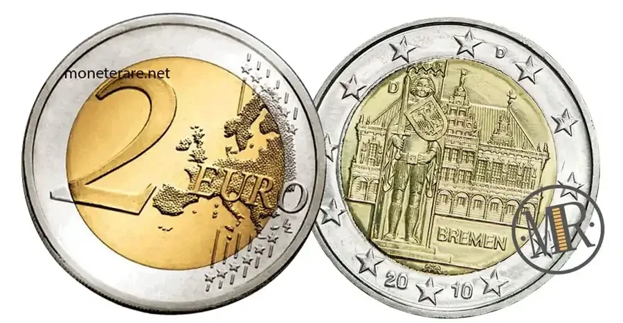2-Euro-Gedenkmünze Deutschland 2010 Rathaus Bremen und Statue von Orlando