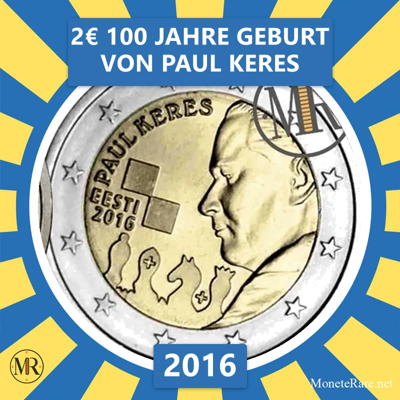 Estland 2€ 100 Jahre Geburt von Paul Keres 2016 (Münzfoto)
