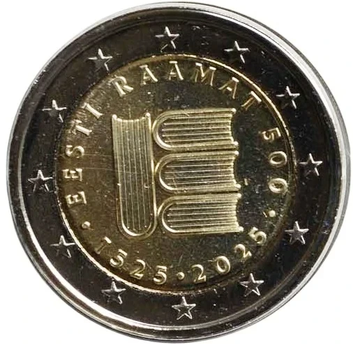 Estland 2-Euro-Gedenkmünze 2025 – 500 Jahre erstes estnisches Buch (Raamat 500)