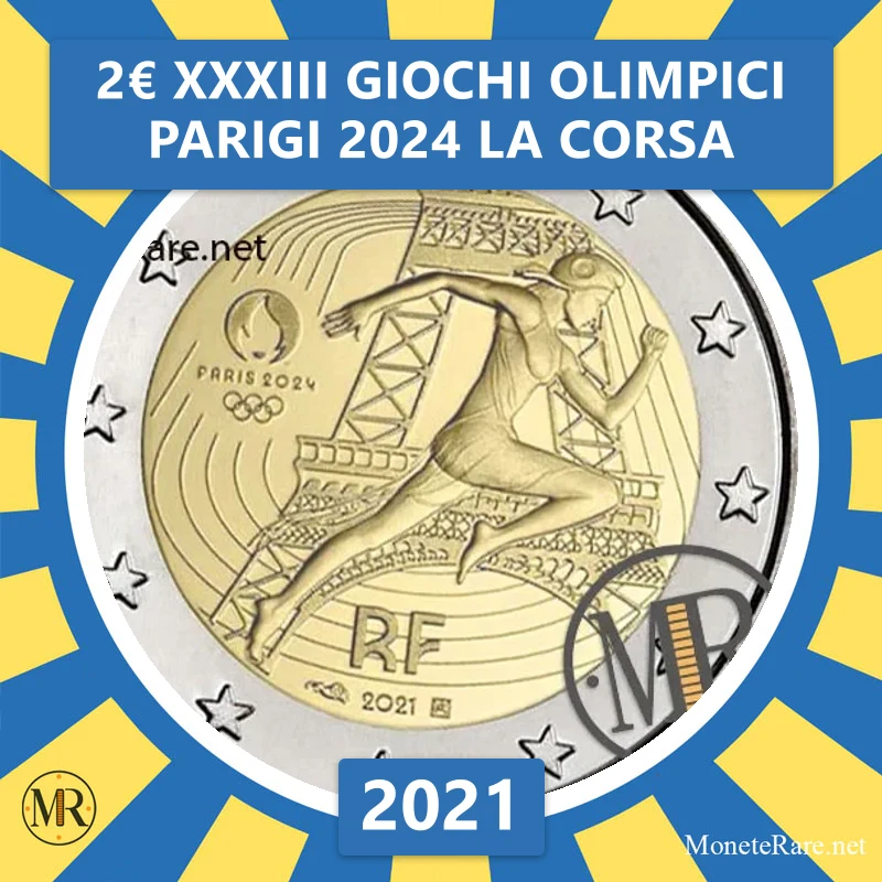 Frankreich 2€ XXXIII Olympische Spiele Paris 2024 Der Lauf 2021 (Münzfoto)