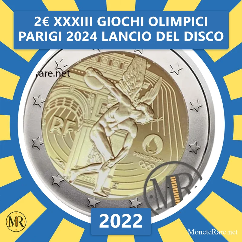 Frankreich 2€ XXXIII Olympische Spiele Paris 2024 Diskuswurf 2022 (Münzfoto)