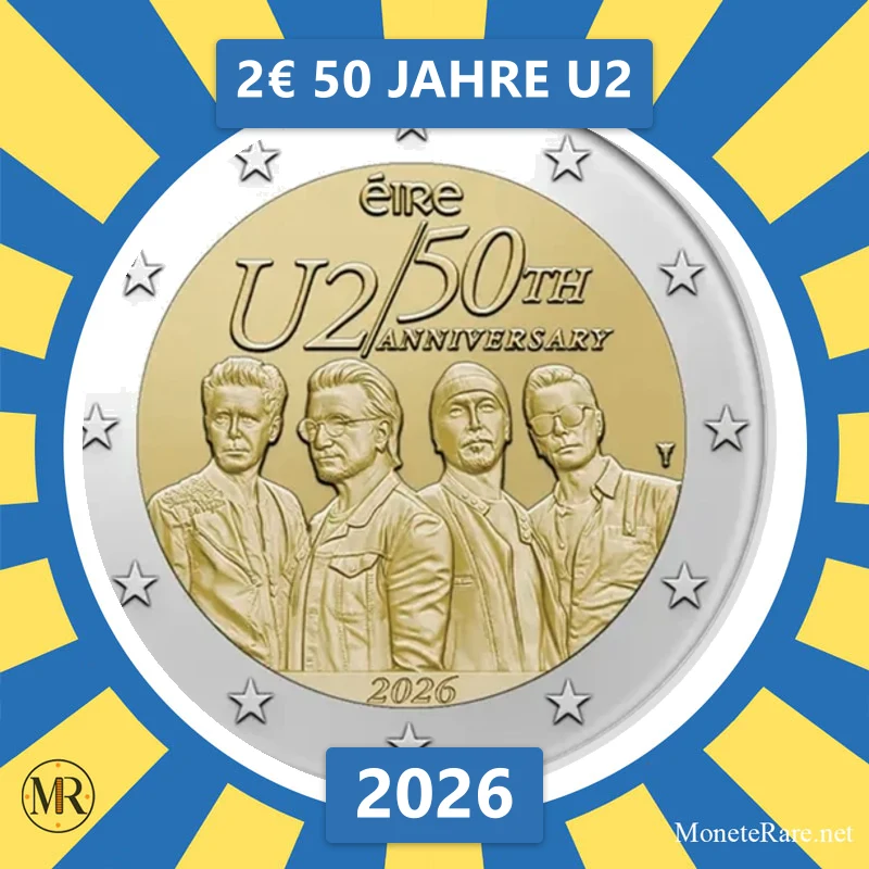 Irland 2€ 50 Jahre U2 2026 (Münzfoto)