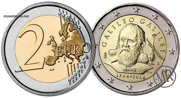 2-Euro-Gedenkmünze Italien 2014 mit Galileo Galilei