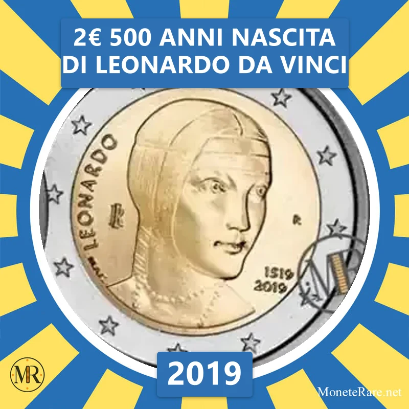 Italien 2€ 500 Jahre seit der Geburt von Leonardo da Vinci 2019 (Münzfoto)