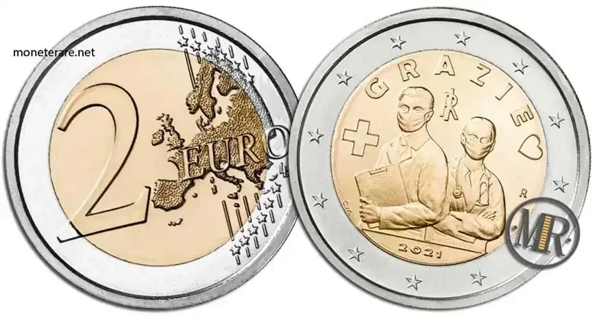 2-Euro-Gedenkmünze Italien 2021 DANKE Gesundheitsarbeiter