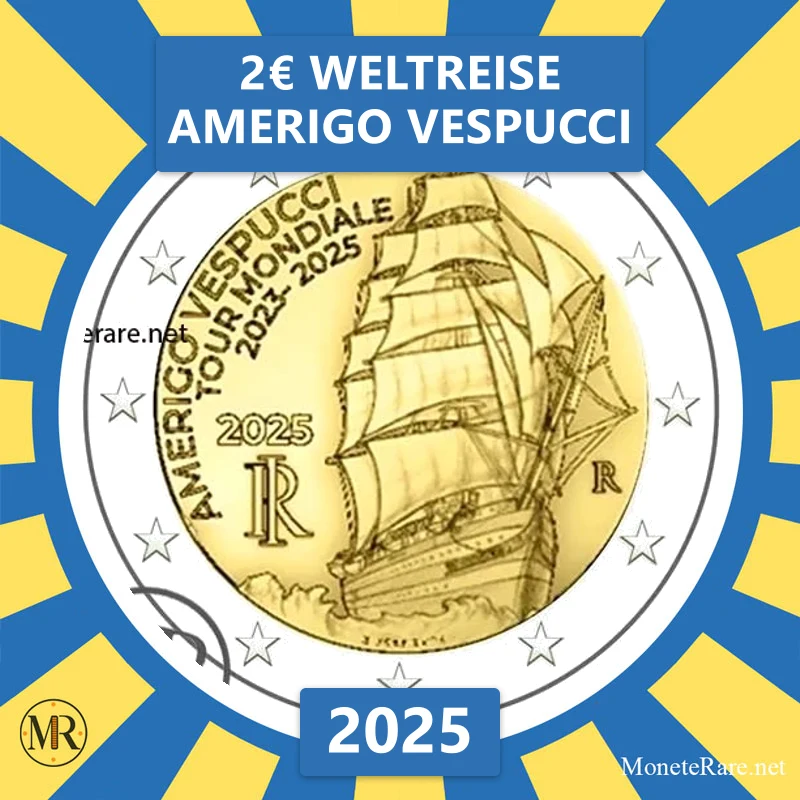 Italien 2€ Weltreise Amerigo Vespucci 2025 (Münzfoto)