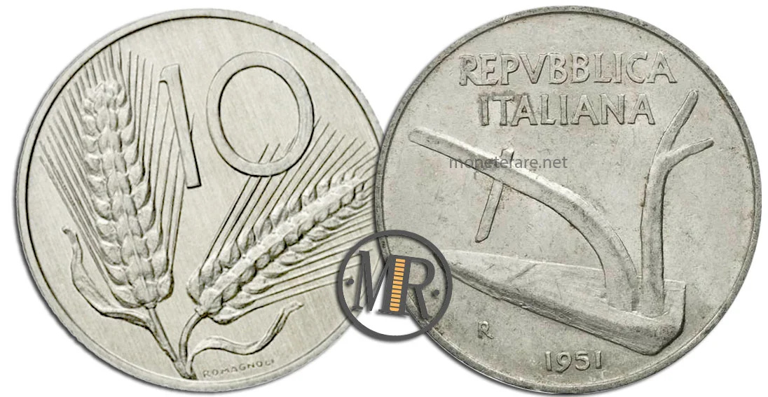 Wert, Beschreibung und Seltenheit der 10 Lire Münze von 1951