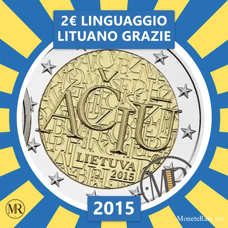 Litauen 2€ Linguaggio Lituano GRAZIE 2015 (Münzfoto)