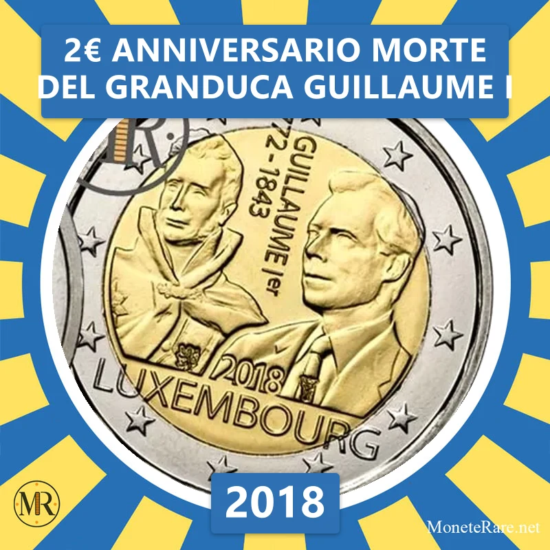 Luxemburg 2€ Jahrestag des Todes von Großherzog Guillaume I 2018 (Münzfoto)