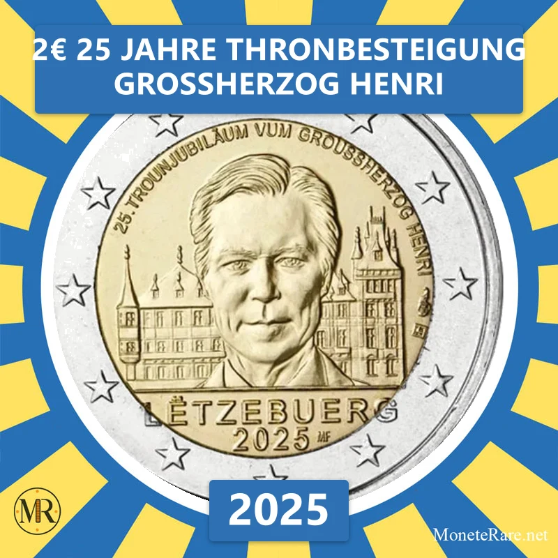 Luxemburg 2€ 25 Jahre Thronbesteigung Großherzog Henri 2025 (Münzfoto)