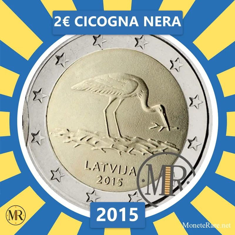 Lettland 2€ Cicogna Nera 2015 (Münzfoto)