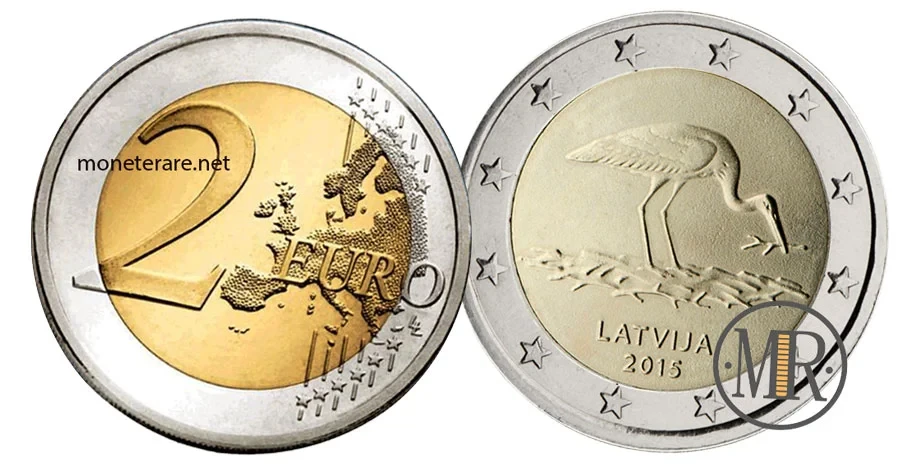 2 Euro Gedenkmünze Lettland 2015 - Schwarzer Storch