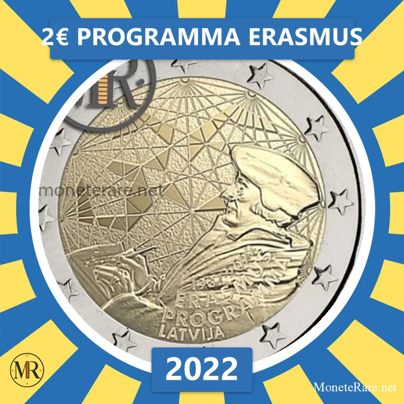 Lettland 2€ Erasmus-Programm 2022 (Münzfoto)