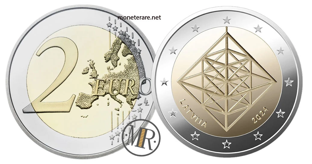 Lettland 2-Euro-Gedenkmünze 2024 – Puzuris (ornamento del solstizio d'inverno)