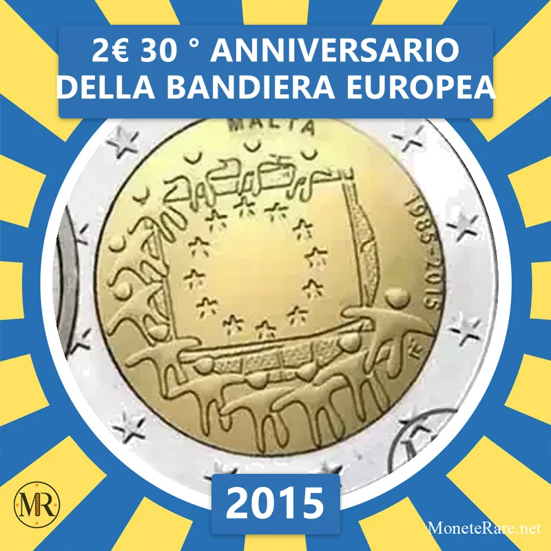 Malta 2€ 30. Jahrestag der Europäischen Flagge 2015 (Münzfoto)
