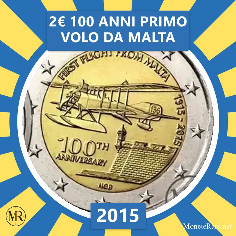 Malta 2€ 100 Jahre erster Flug von Malta 2015 (Münzfoto)