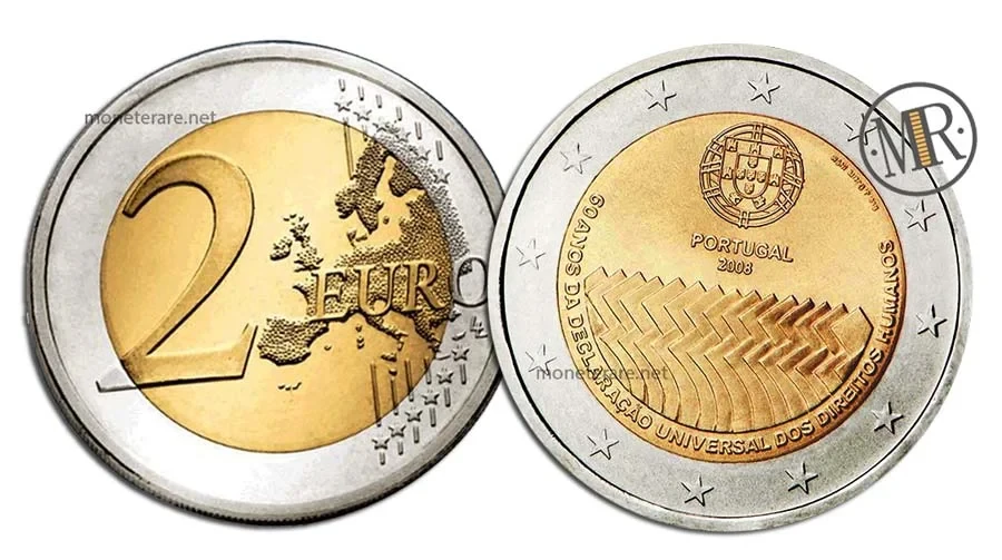2 Euro Commemorativi Portogallo 2008 Diritti Umani