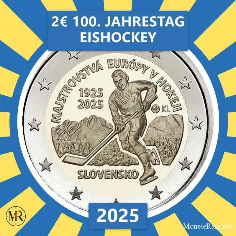 Slowakei 2€ 100. Jahrestag Eishockey 2025 (Münzfoto)