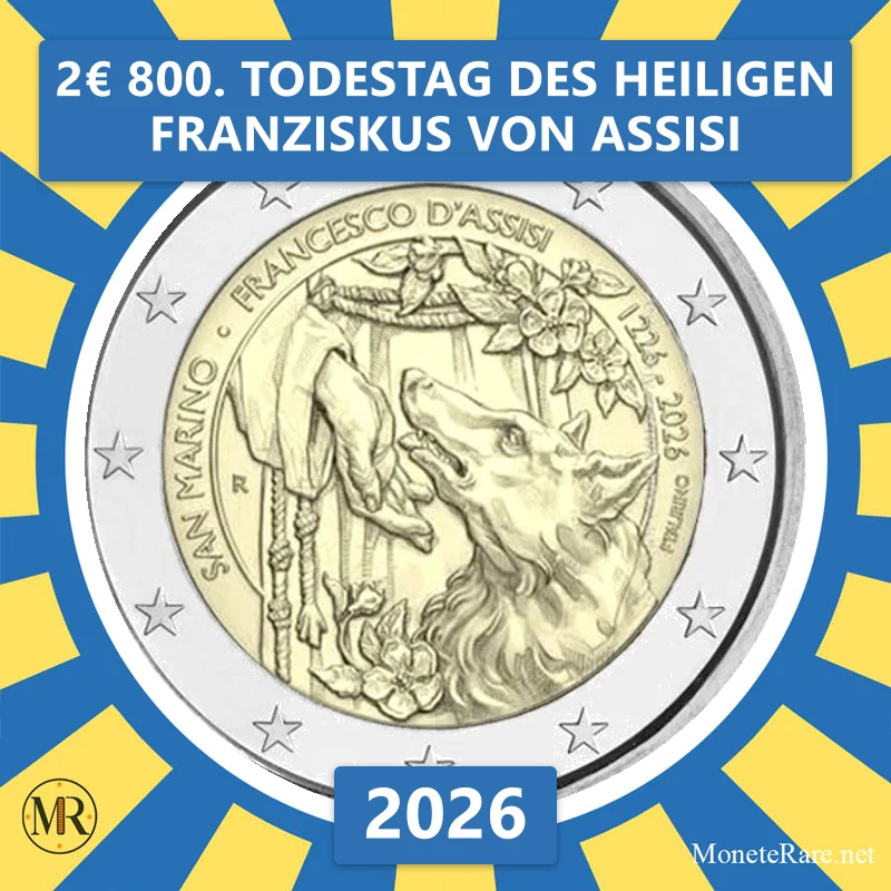 Estland 2€ 800. Todestag des heiligen Franziskus von Assisi 2026 (Münzfoto)