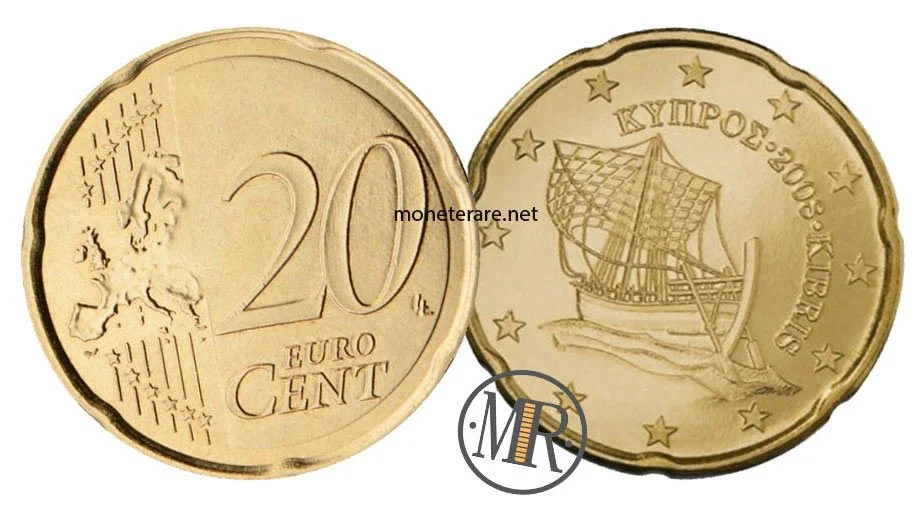 20 Cent Zypern mit Schiff - euro zypern - münzen zypern