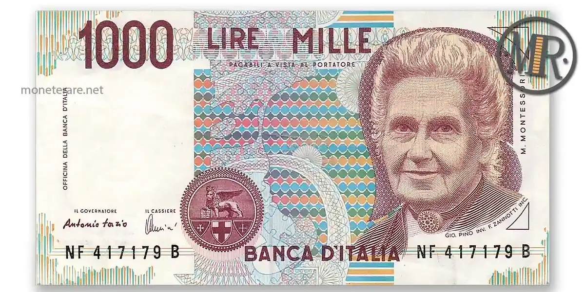 1000 Lire Banknote Maria Montessori, Vorderseite