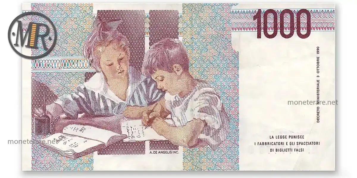tausend lire Montessori Rückseite Wert