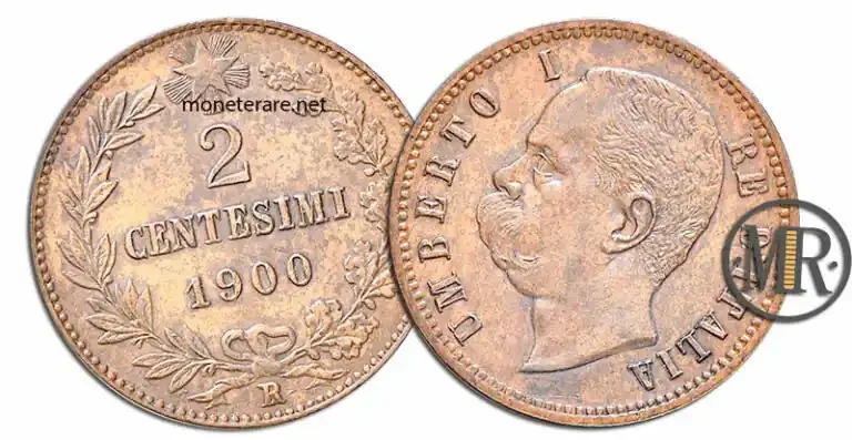 2 Centesimi di Lire Umberto I ohne das S 1900