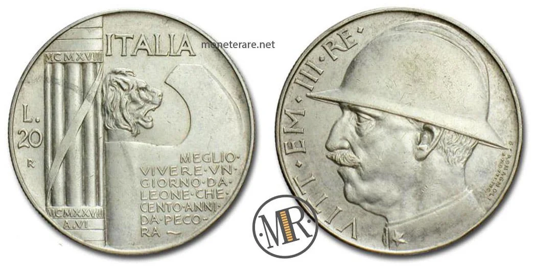 20 lire 1928 Helm Silber