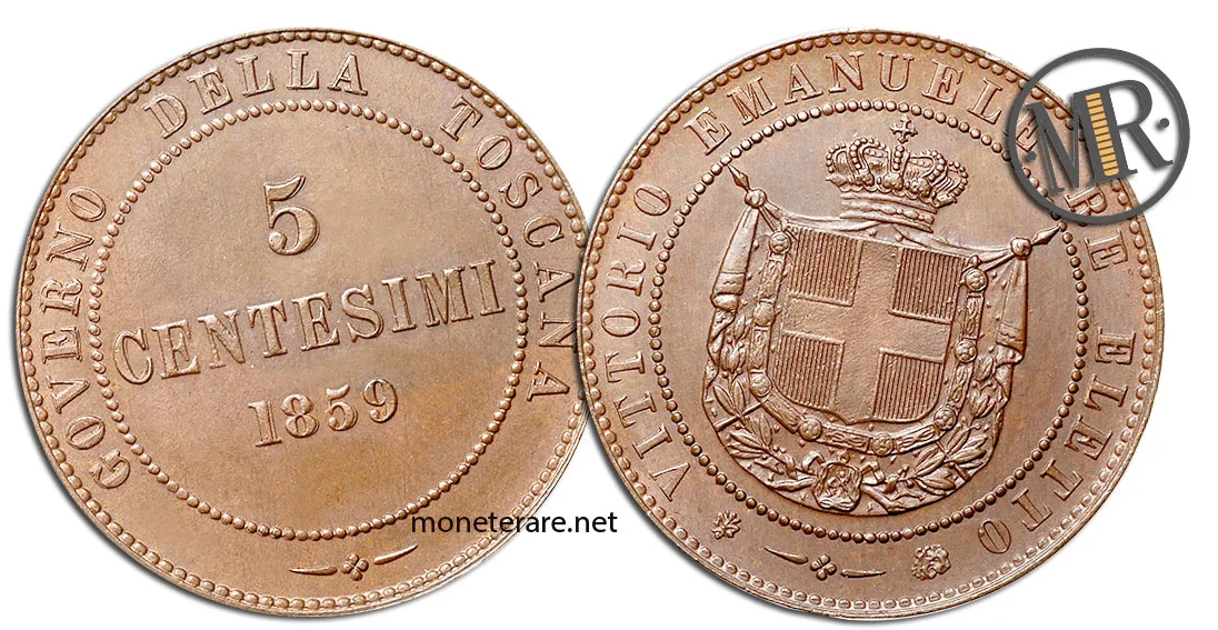 5 Centesimi Vittorio Emanuele III Regierung der Toskana Wert