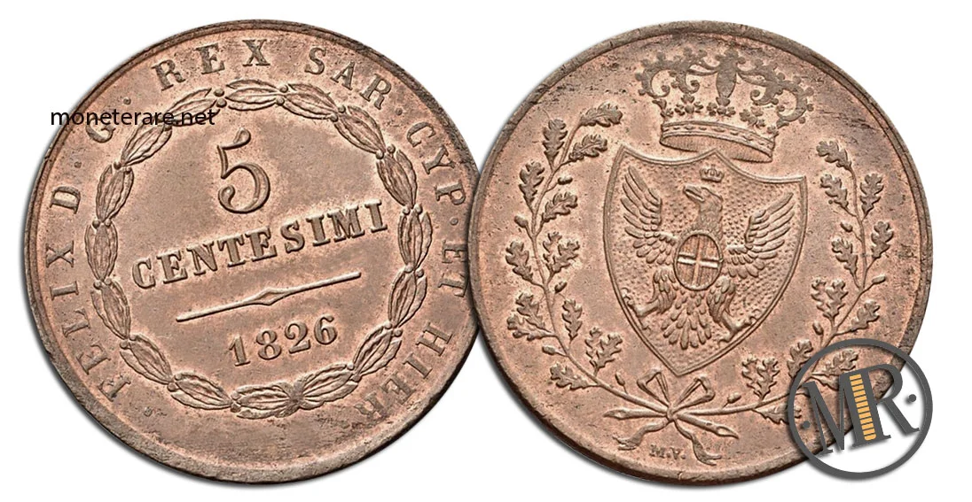 5 Centesimi Vittorio Emanuele II 1826 Provisorische Regierung Bologna Wert