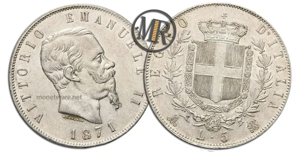 5 Lire Vittorio Emanuele II Wappen Wert seltene Münze
