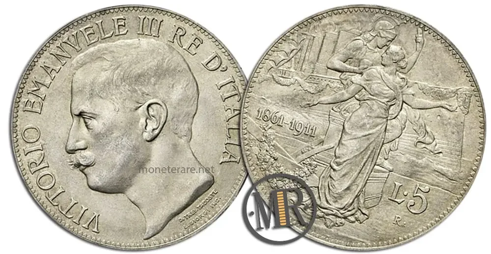 5 Lire Münze Wert Vittorio Emanuele III Cinquantenario 1911
