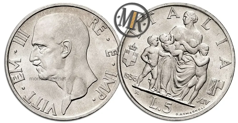 5 Lire Vittorio Emanuele III Italia Feconda wertvolle Münze
