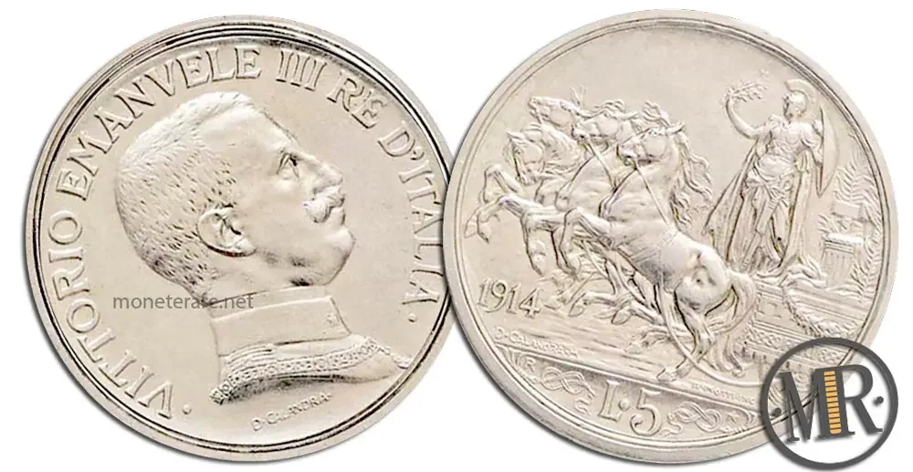5 Lire Vittorio Emanuele III Quadriga Briosa wertvolle Münze
