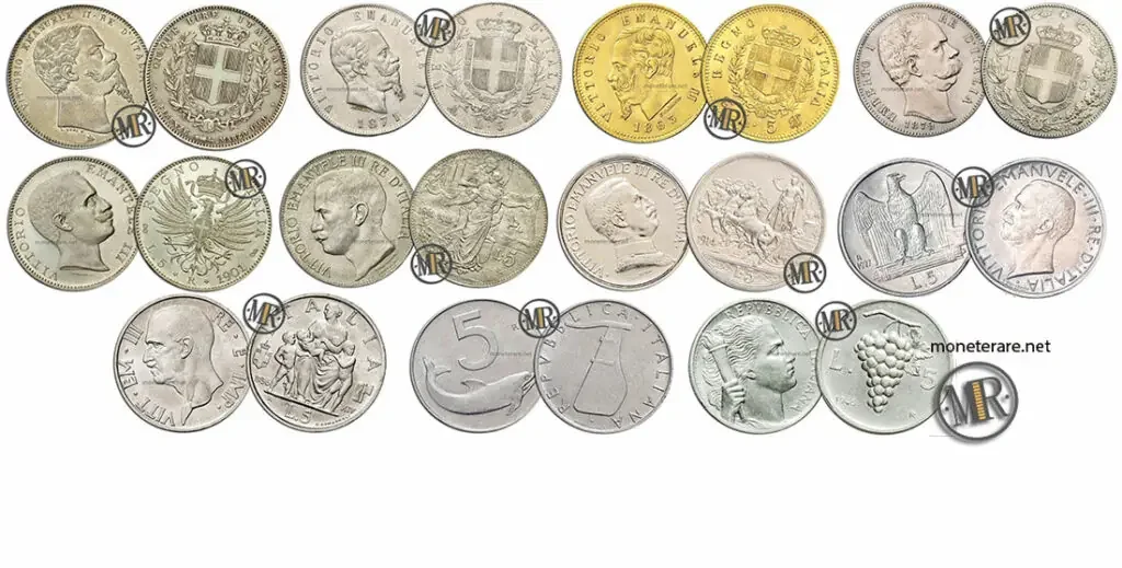 Alle 5 Lire Münzen mit Wert
