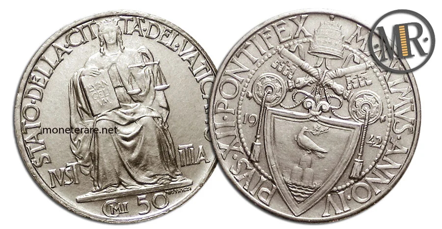 50 Centesimi Vaticano Papa Pio XII 2 tipo