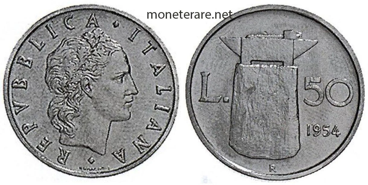 moneta da 50 lire 1954 con incudine