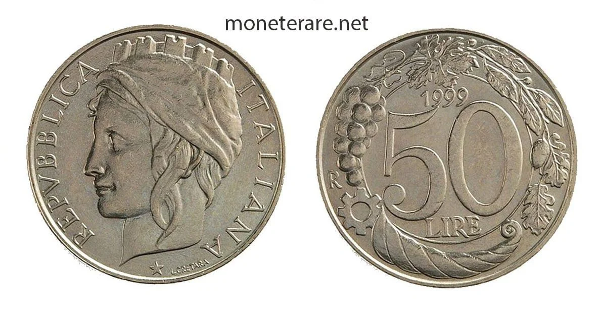 50 Lire Italia Turrita Münze von 1999