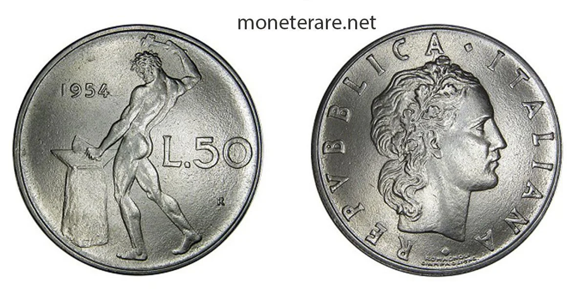 50 Lire Vulcano Münze 1954