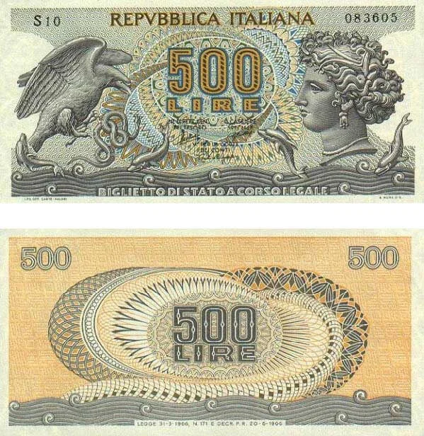 Banknote 500 Lire Aretusa 1966