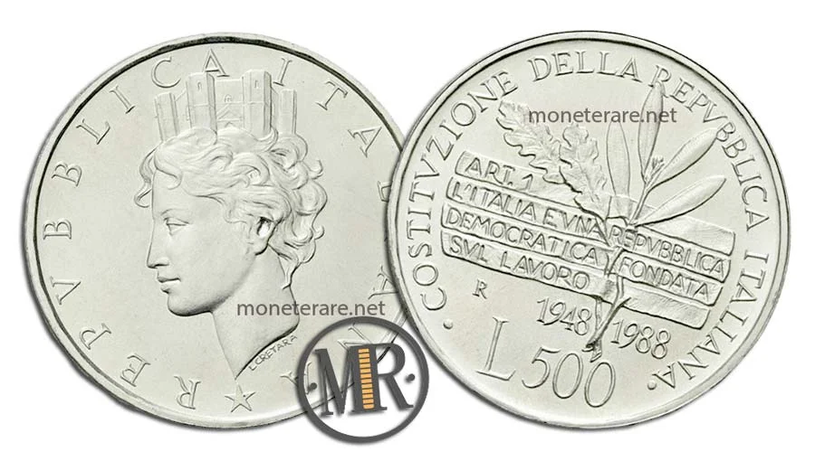 Verfassung der Republik 500 Lire Gedenkmünze aus Silber