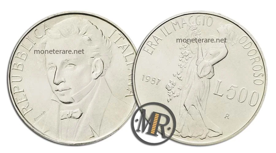 Giacomo Leopardi 500 Lire Gedenkmünze aus Silber
