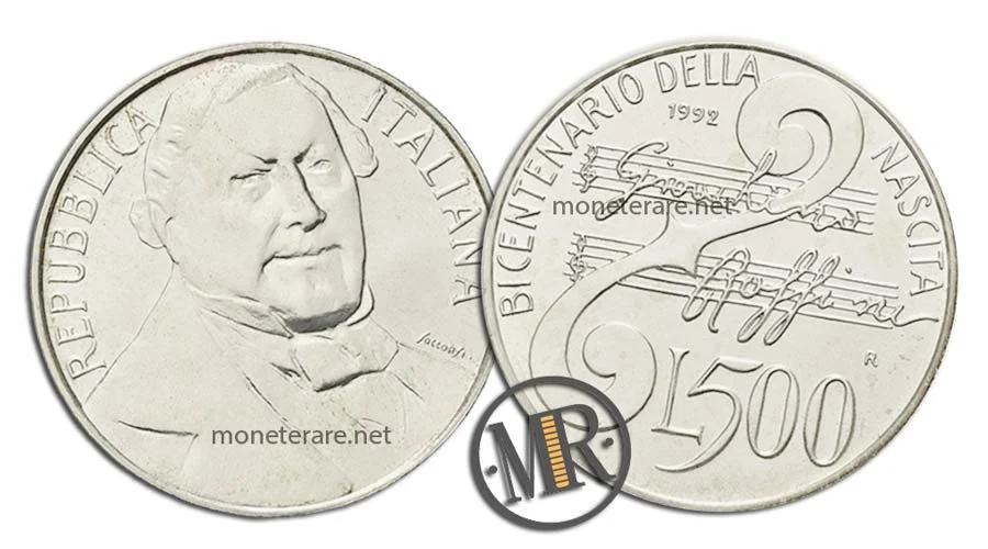 Gioacchino Rossini 500 Lire Gedenkmünze aus Silber