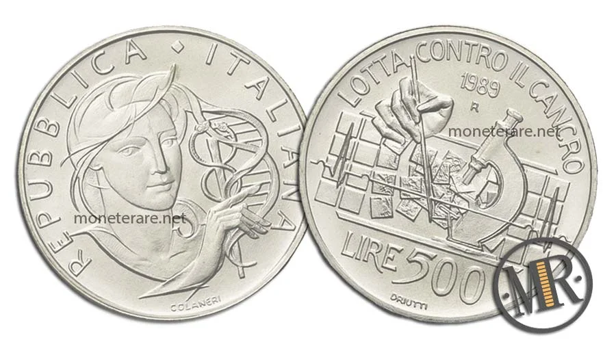 Kampf gegen den Krebs 500 Lire Gedenkmünze aus Silber